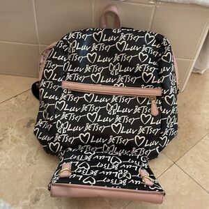 Betsey Johnson Black and Pink Backpack with Gold-Toned Accents